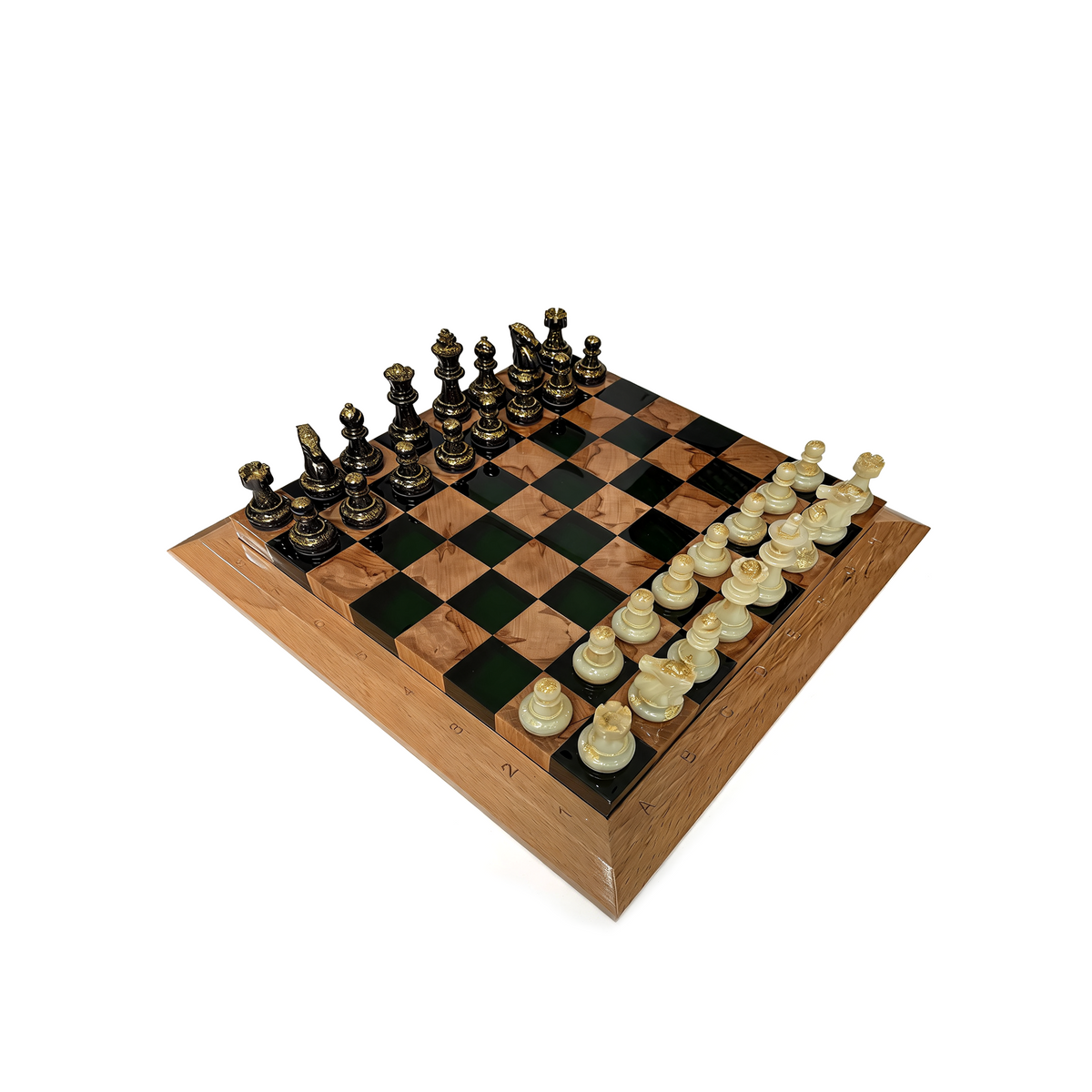 Emerald Elegance Handmade Chess Set | Green Wood & Epoxy Resin Granadas.store