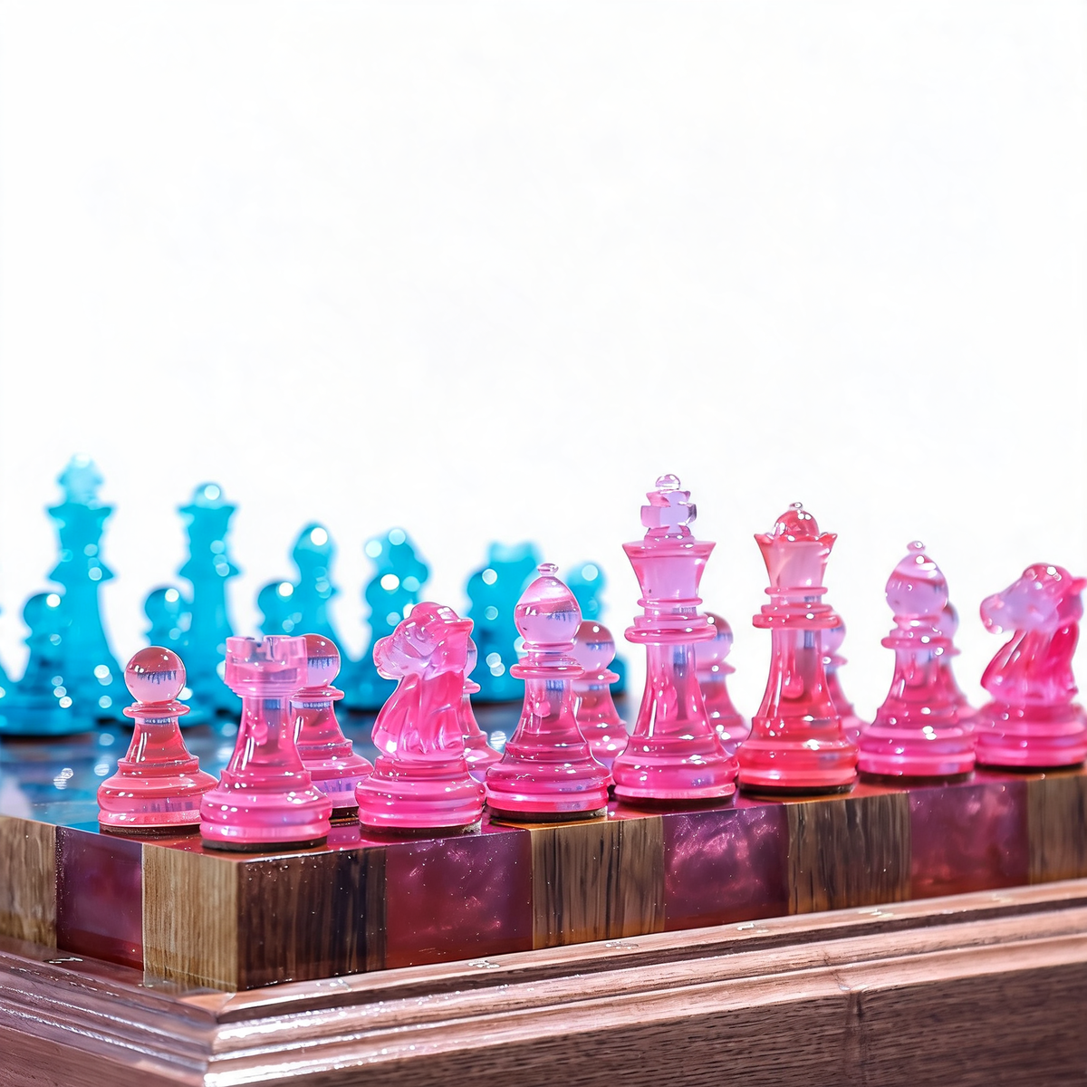 Granadas Rosé Royale Chess Set – Handmade Pink & White Wood & Resin Granadas.store