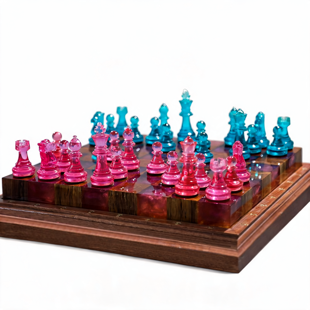 Granadas Rosé Royale Chess Set – Handmade Pink & White Wood & Resin Granadas.store