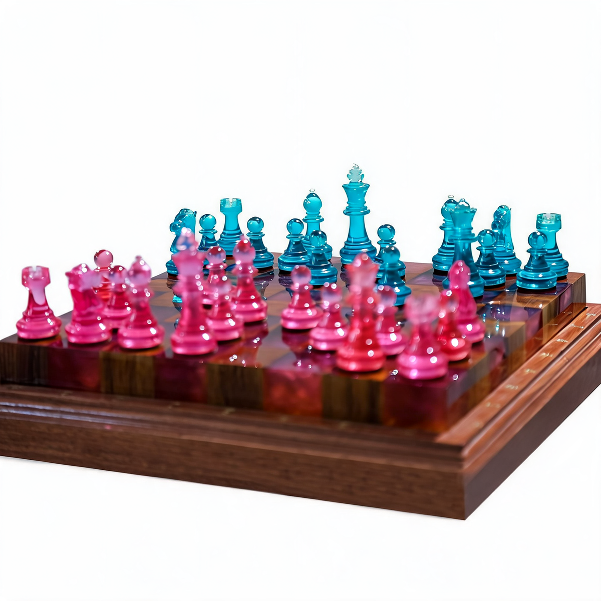 Granadas Rosé Royale Chess Set – Handmade Pink & White Wood & Resin Granadas.store