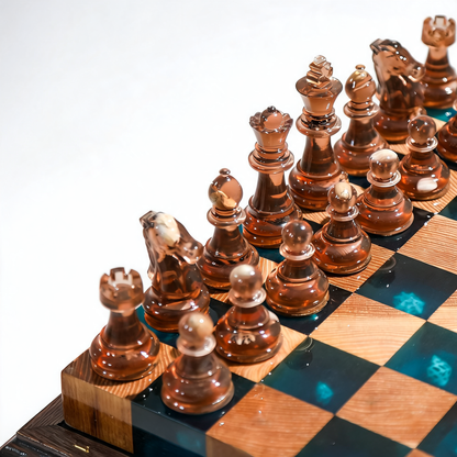 Ocean Pearl Handmade Chess Set | Blue Wood & Epoxy Resin Granadas.store
