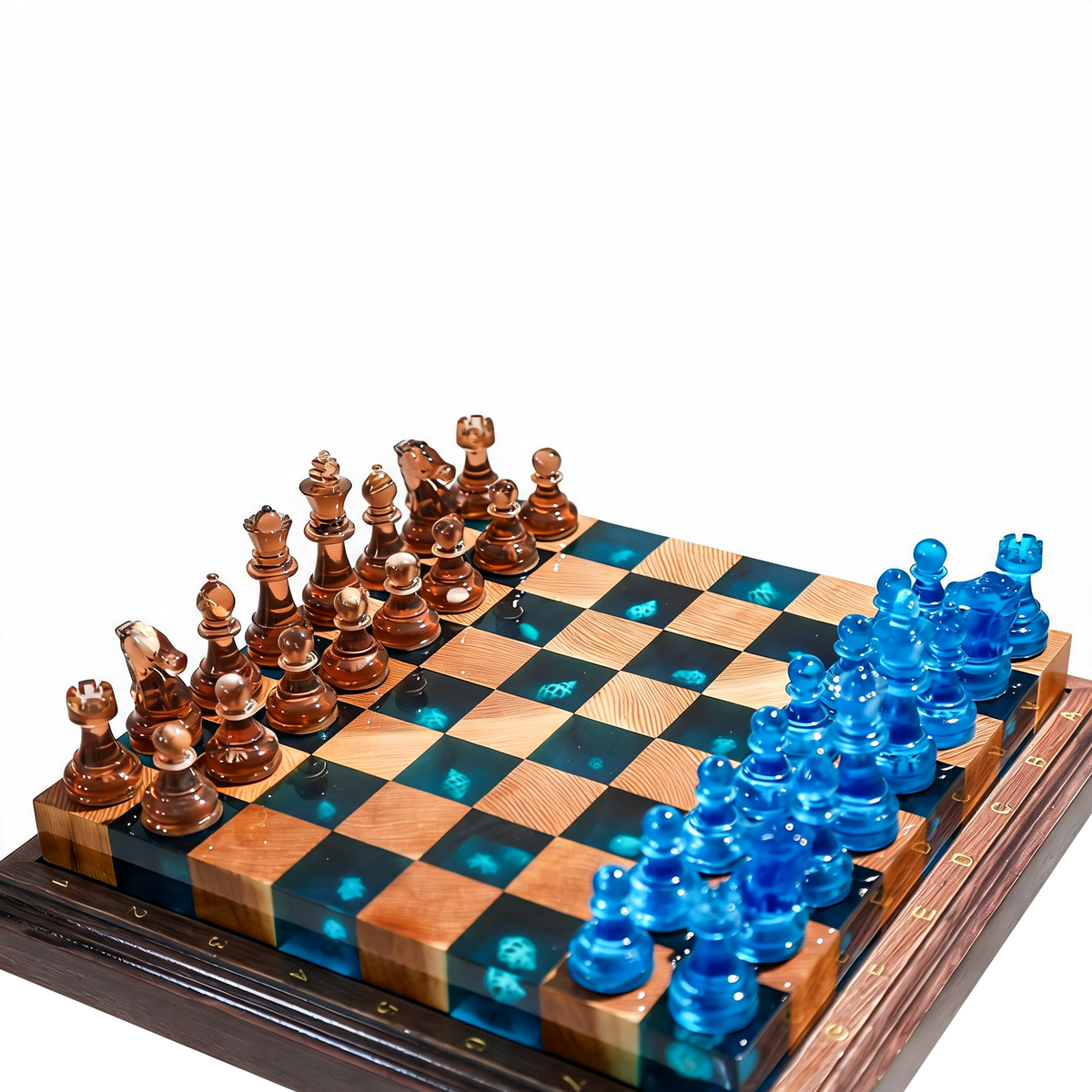 Ocean Pearl Handmade Chess Set | Blue Wood & Epoxy Resin Granadas.store