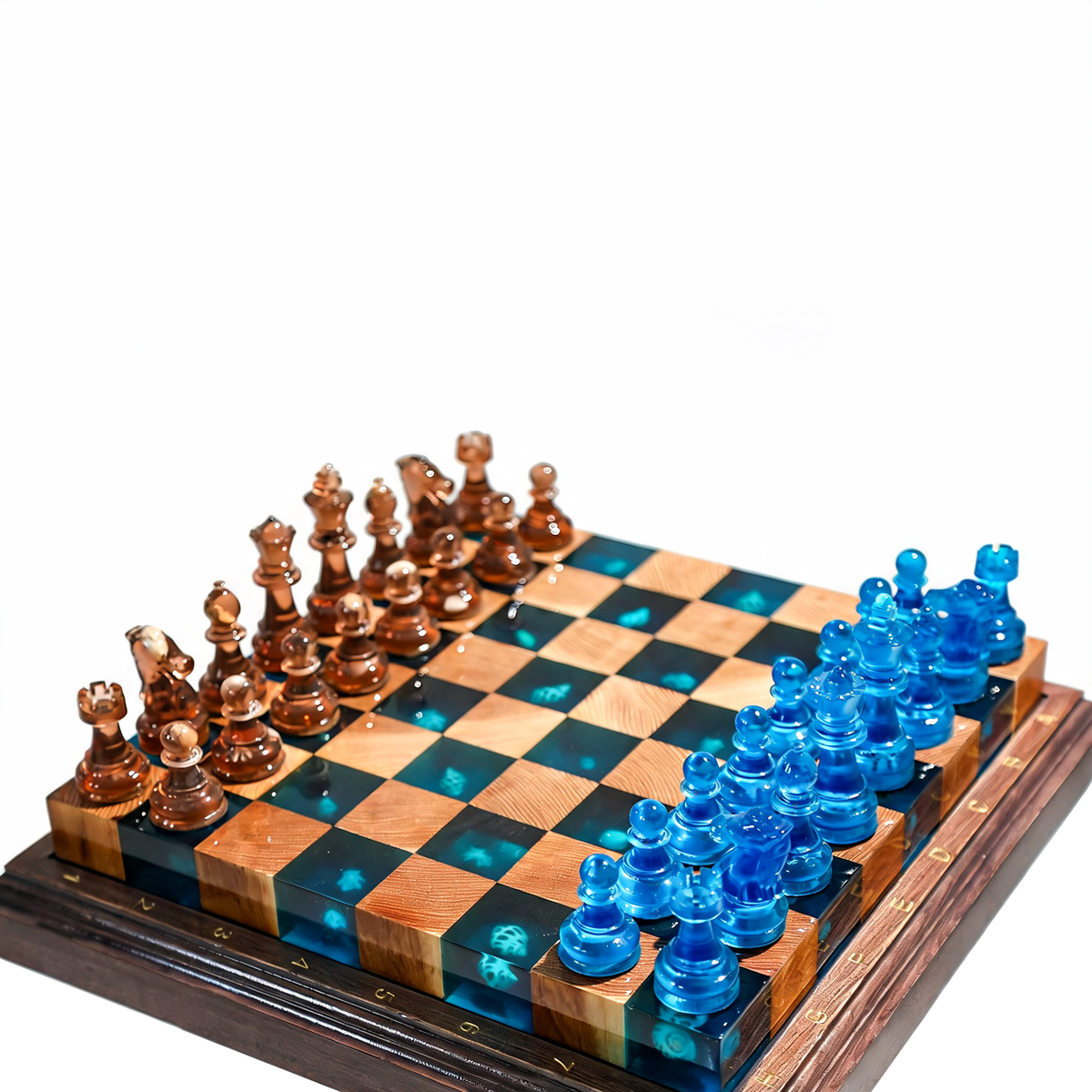 Ocean Pearl Handmade Chess Set | Blue Wood & Epoxy Resin Granadas.store