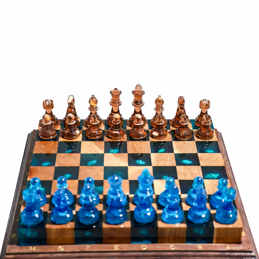Ocean Pearl Handmade Chess Set | Blue Wood & Epoxy Resin Granadas.store