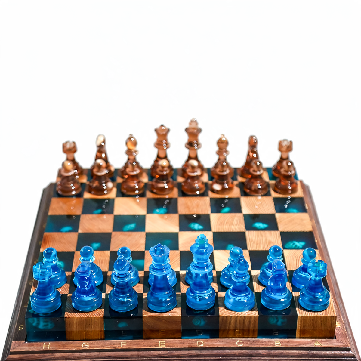 Ocean Pearl Handmade Chess Set | Blue Wood & Epoxy Resin Granadas.store