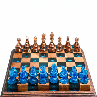 Ocean Pearl Handmade Chess Set | Blue Wood & Epoxy Resin Granadas.store