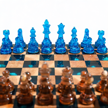 Ocean Pearl Handmade Chess Set | Blue Wood & Epoxy Resin Granadas.store