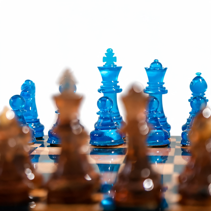 Ocean Pearl Handmade Chess Set | Blue Wood & Epoxy Resin Granadas.store