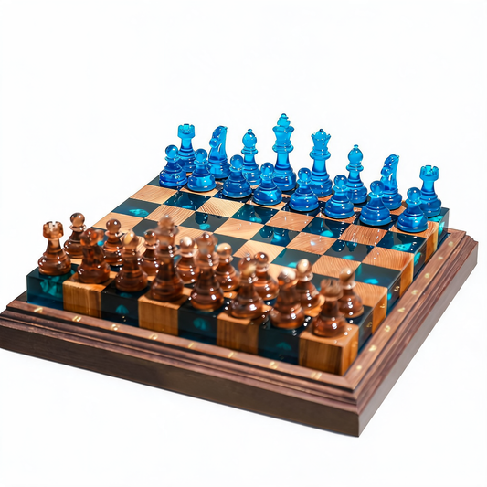Ocean Pearl Handmade Chess Set | Blue Wood & Epoxy Resin Granadas.store