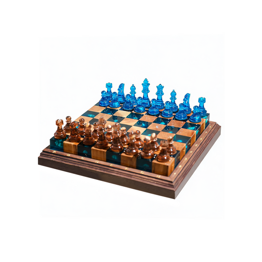 Ocean Pearl Handmade Chess Set | Blue Wood & Epoxy Resin Granadas.store