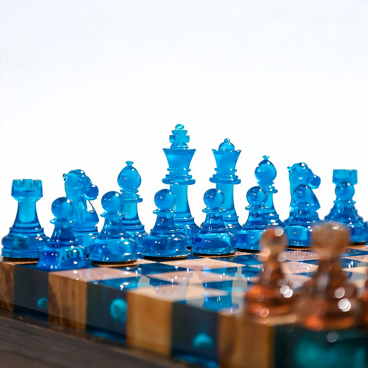 Ocean Pearl Handmade Chess Set | Blue Wood & Epoxy Resin Granadas.store