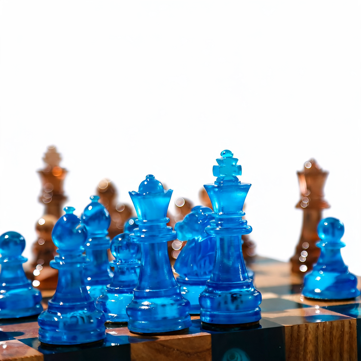 Ocean Pearl Handmade Chess Set | Blue Wood & Epoxy Resin Granadas.store
