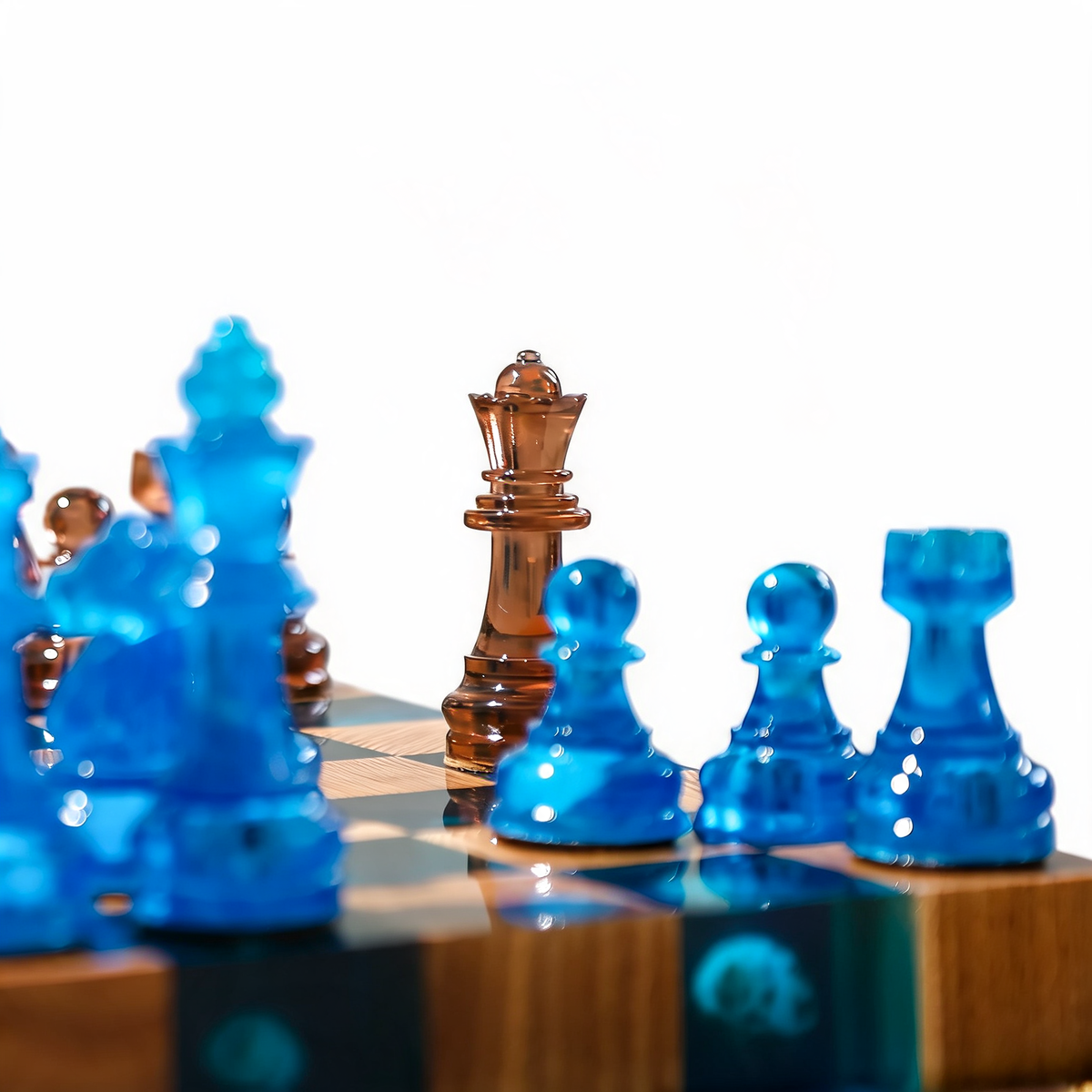 Ocean Pearl Handmade Chess Set | Blue Wood & Epoxy Resin Granadas.store