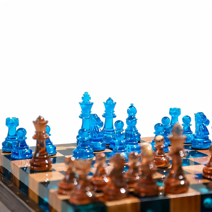 Ocean Pearl Handmade Chess Set | Blue Wood & Epoxy Resin Granadas.store