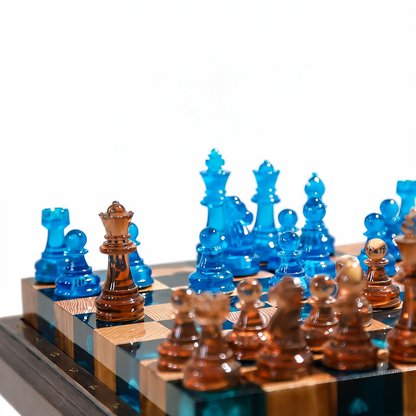 Ocean Pearl Handmade Chess Set | Blue Wood & Epoxy Resin Granadas.store