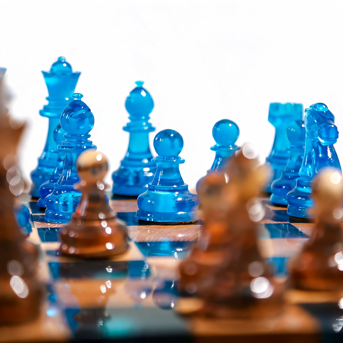 Ocean Pearl Handmade Chess Set | Blue Wood & Epoxy Resin Granadas.store