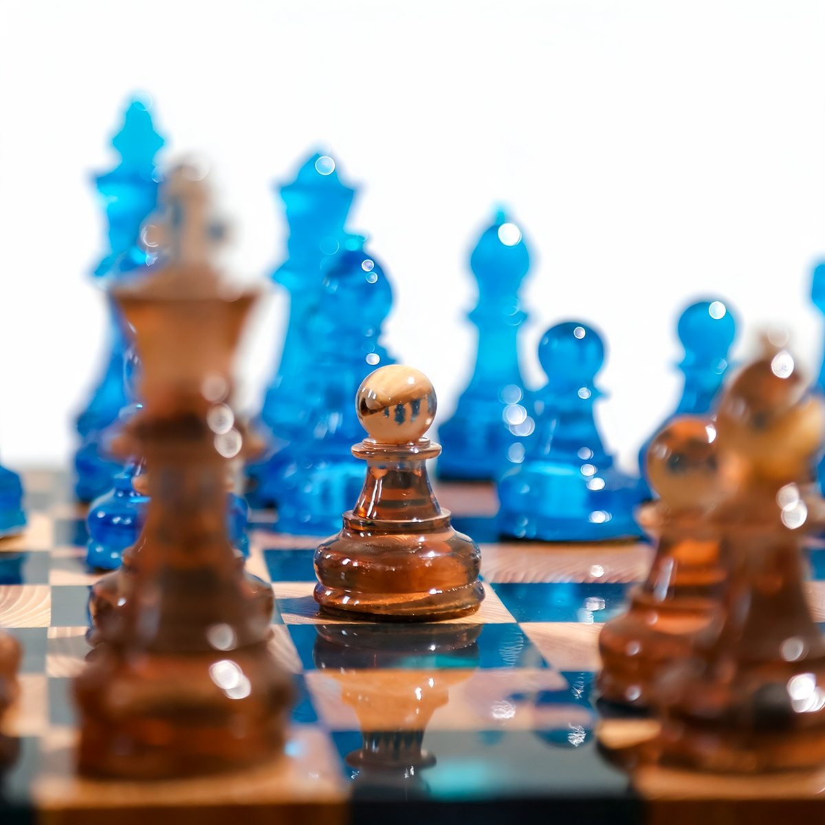 Ocean Pearl Handmade Chess Set | Blue Wood & Epoxy Resin Granadas.store