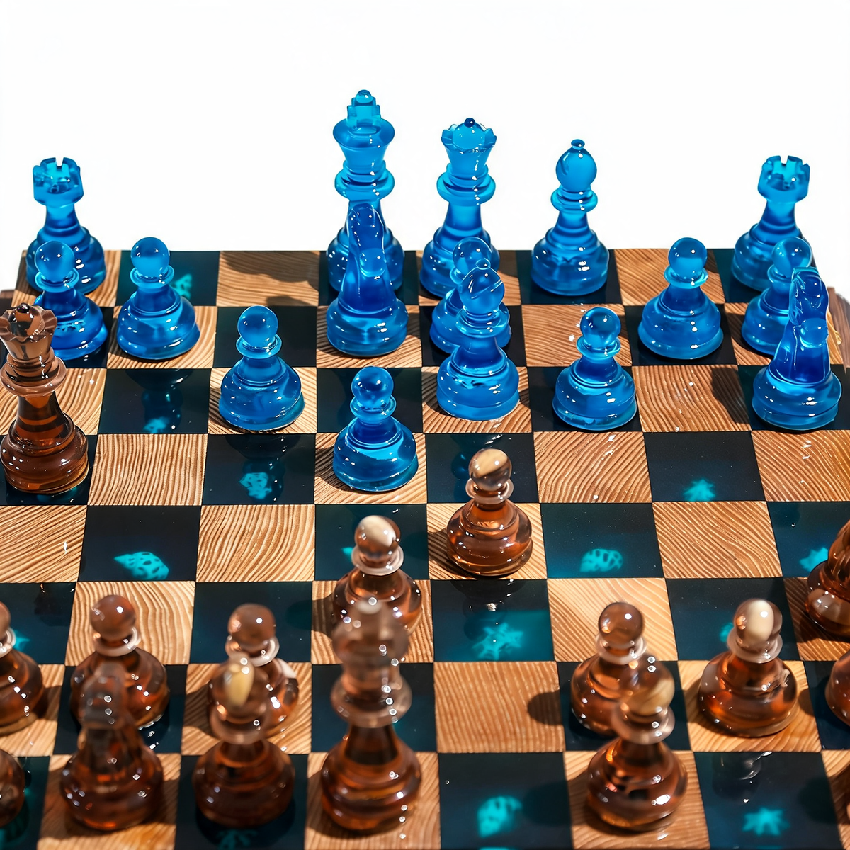Ocean Pearl Handmade Chess Set | Blue Wood & Epoxy Resin Granadas.store