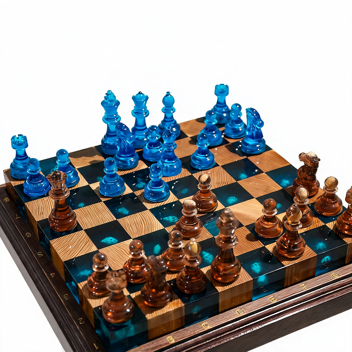 Ocean Pearl Handmade Chess Set | Blue Wood & Epoxy Resin Granadas.store