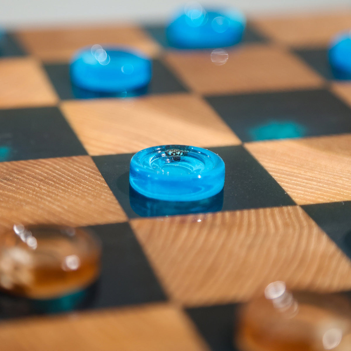 Ocean Pearl Handmade Chess Set | Blue Wood & Epoxy Resin Granadas.store