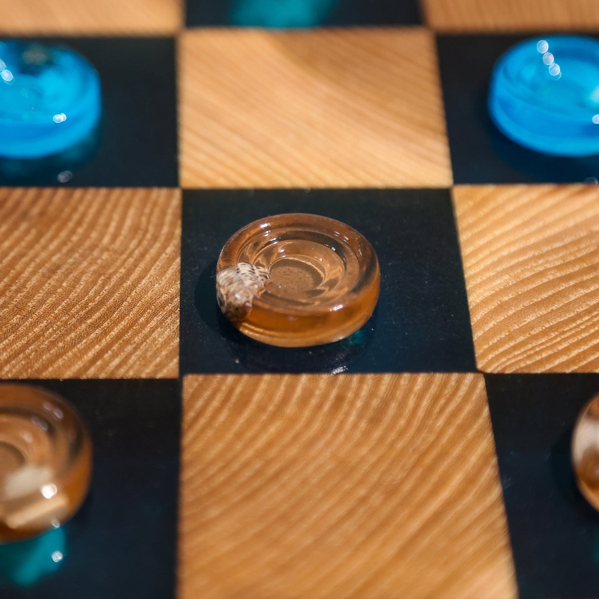 Ocean Pearl Handmade Chess Set | Blue Wood & Epoxy Resin Granadas.store