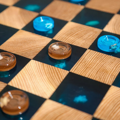 Ocean Pearl Handmade Chess Set | Blue Wood & Epoxy Resin Granadas.store