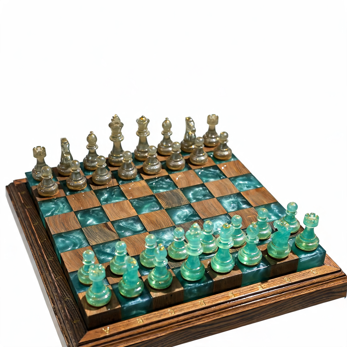 Luminous Azure Handmade Chess Set | Blue Wood, Epoxy Resin & LED Backlight Granadas.store