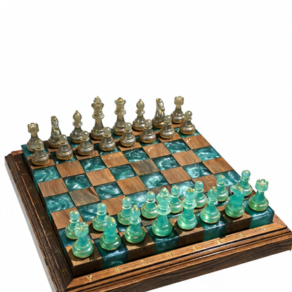 Luminous Azure Handmade Chess Set | Blue Wood, Epoxy Resin & LED Backlight Granadas.store