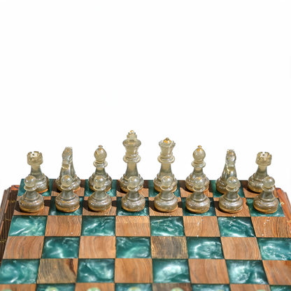 Luminous Azure Handmade Chess Set | Blue Wood, Epoxy Resin & LED Backlight Granadas.store