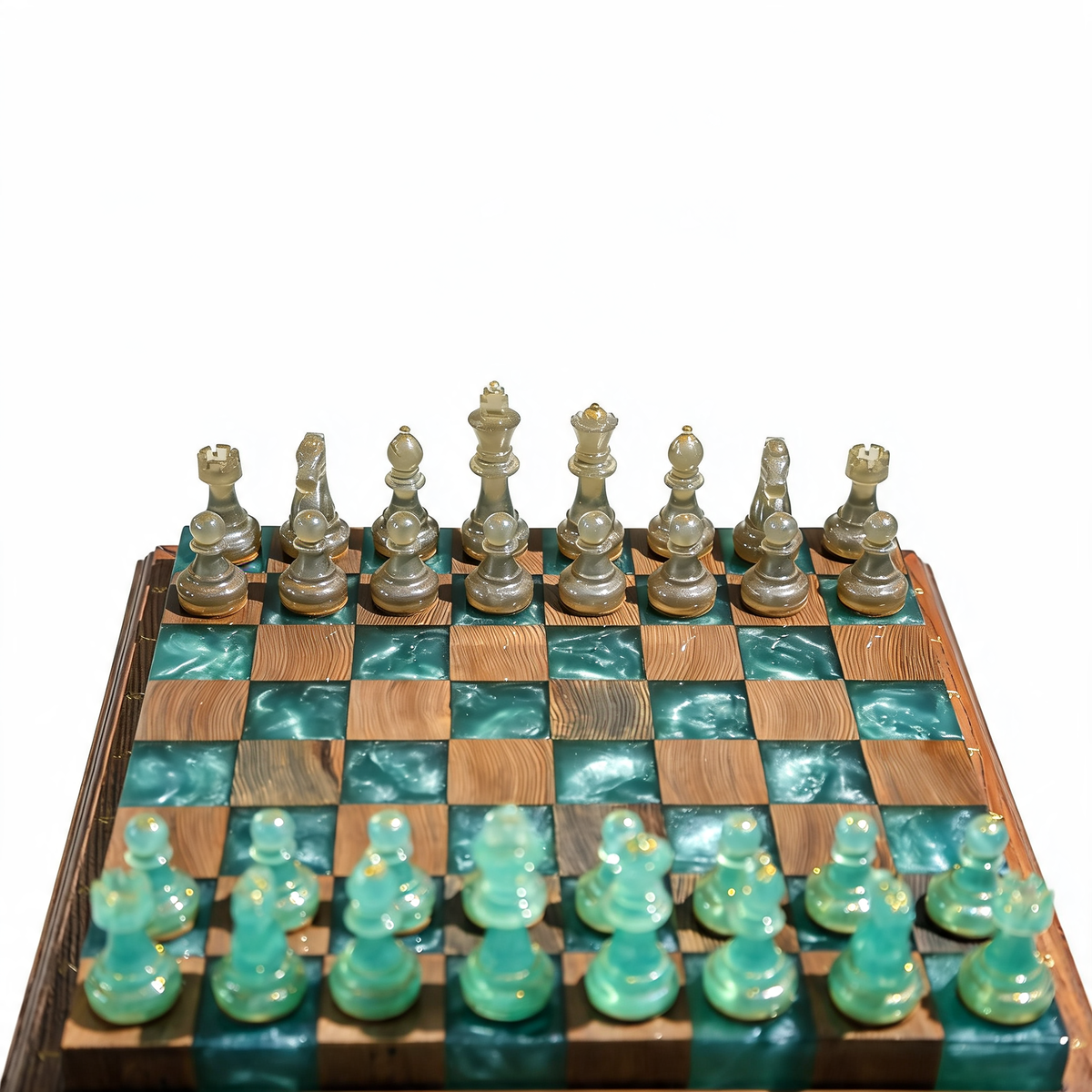 Luminous Azure Handmade Chess Set | Blue Wood, Epoxy Resin & LED Backlight Granadas.store