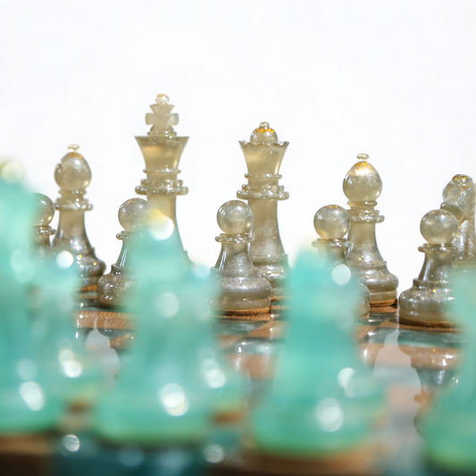 Luminous Azure Handmade Chess Set | Blue Wood, Epoxy Resin & LED Backlight Granadas.store