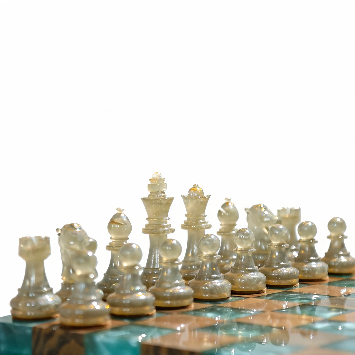 Luminous Azure Handmade Chess Set | Blue Wood, Epoxy Resin & LED Backlight Granadas.store