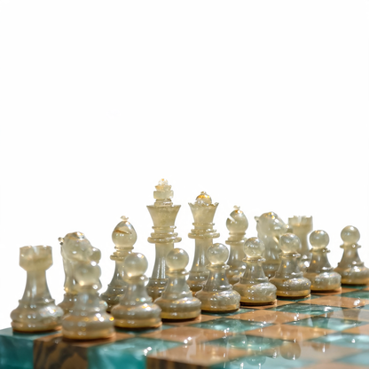 Luminous Azure Handmade Chess Set | Blue Wood, Epoxy Resin & LED Backlight Granadas.store