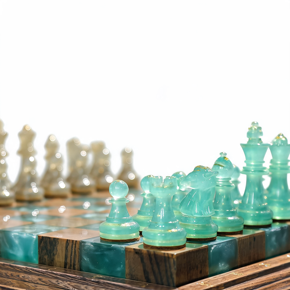 Luminous Azure Handmade Chess Set | Blue Wood, Epoxy Resin & LED Backlight Granadas.store
