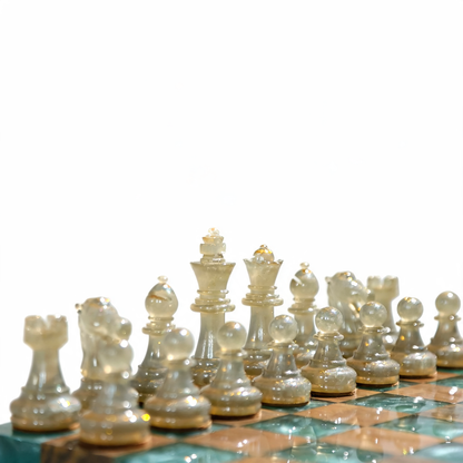 Luminous Azure Handmade Chess Set | Blue Wood, Epoxy Resin & LED Backlight Granadas.store