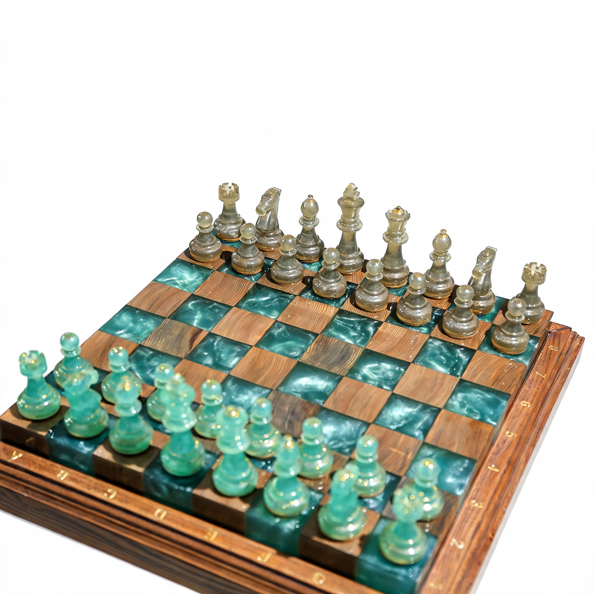Luminous Azure Handmade Chess Set | Blue Wood, Epoxy Resin & LED Backlight Granadas.store