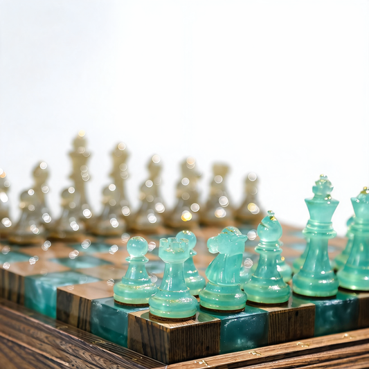 Luminous Azure Handmade Chess Set | Blue Wood, Epoxy Resin & LED Backlight Granadas.store