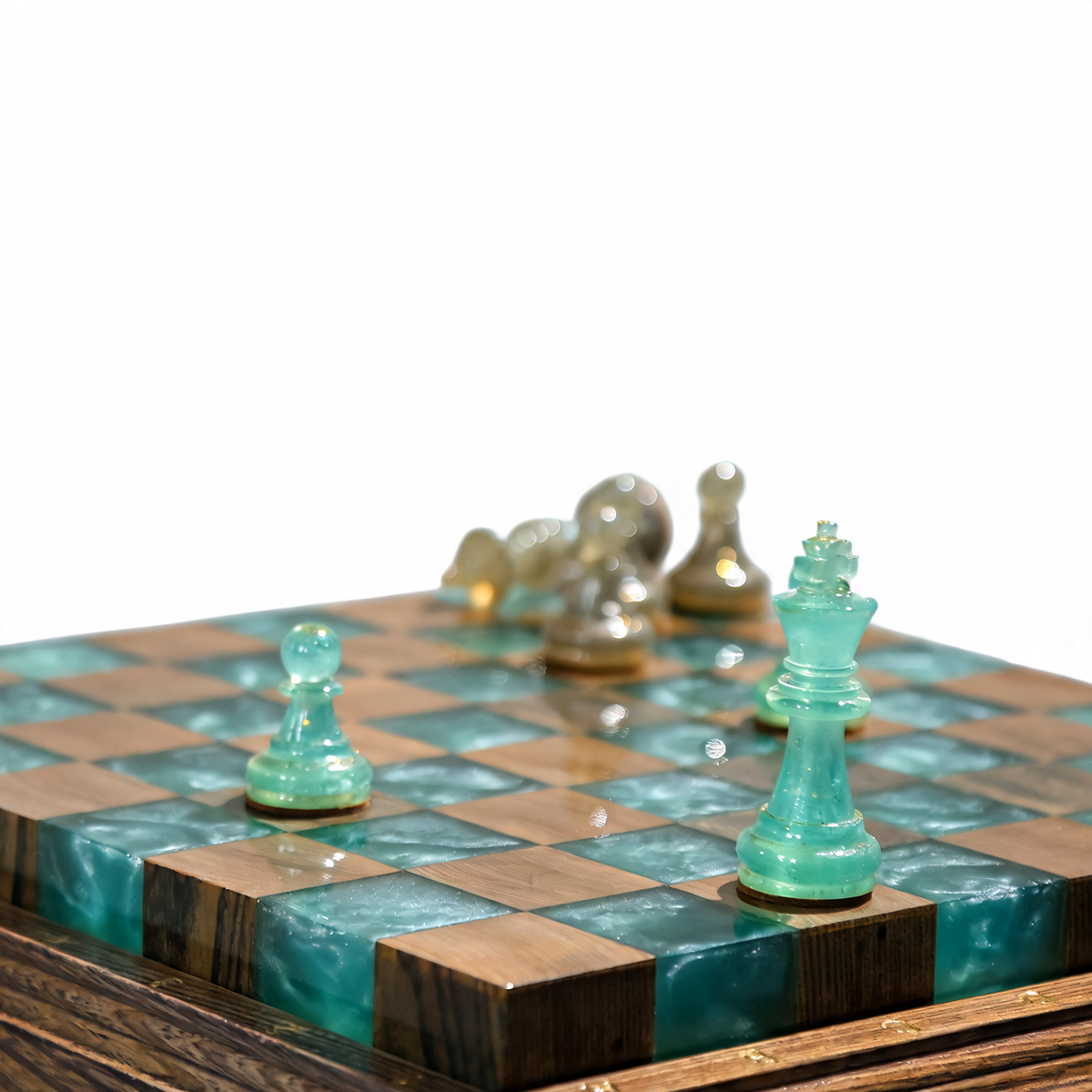 Luminous Azure Handmade Chess Set | Blue Wood, Epoxy Resin & LED Backlight Granadas.store