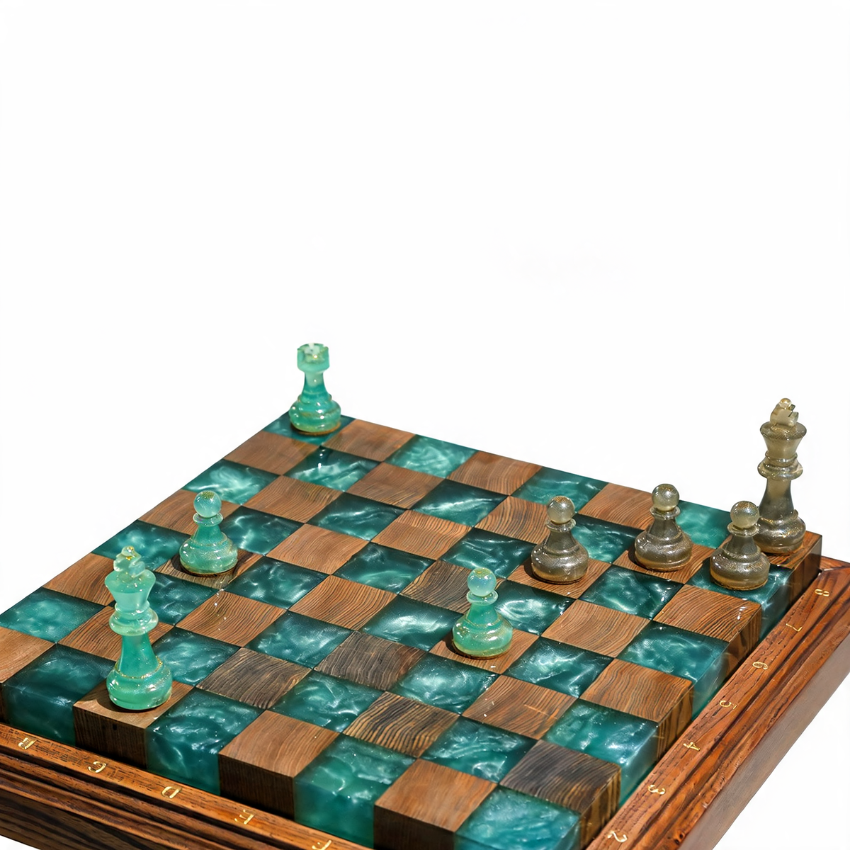 Luminous Azure Handmade Chess Set | Blue Wood, Epoxy Resin & LED Backlight Granadas.store