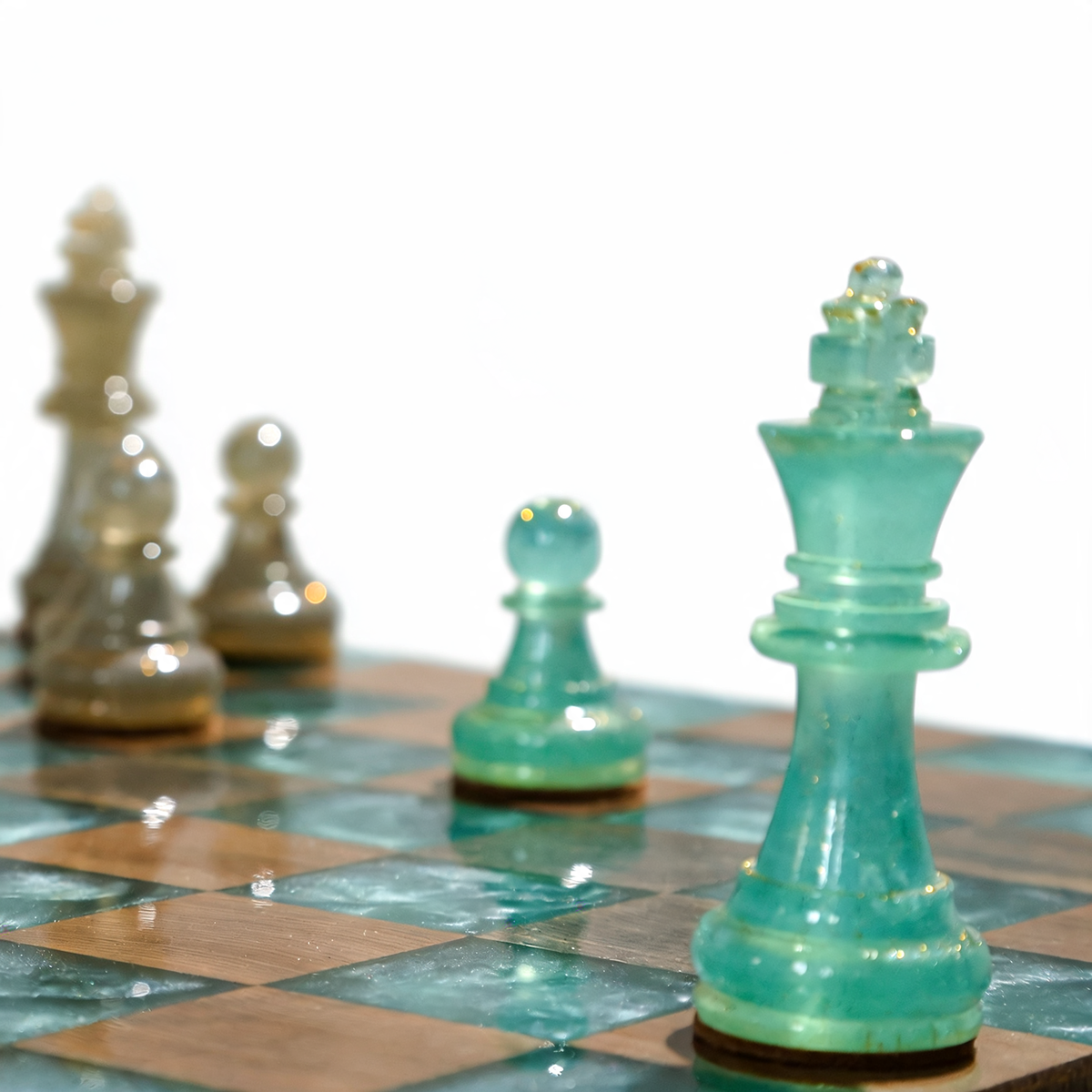Luminous Azure Handmade Chess Set | Blue Wood, Epoxy Resin & LED Backlight Granadas.store