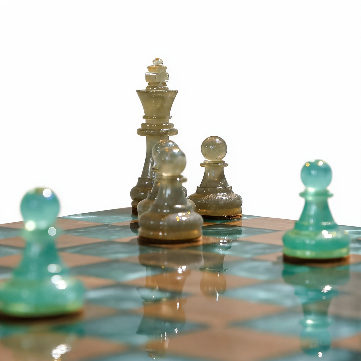 Luminous Azure Handmade Chess Set | Blue Wood, Epoxy Resin & LED Backlight Granadas.store