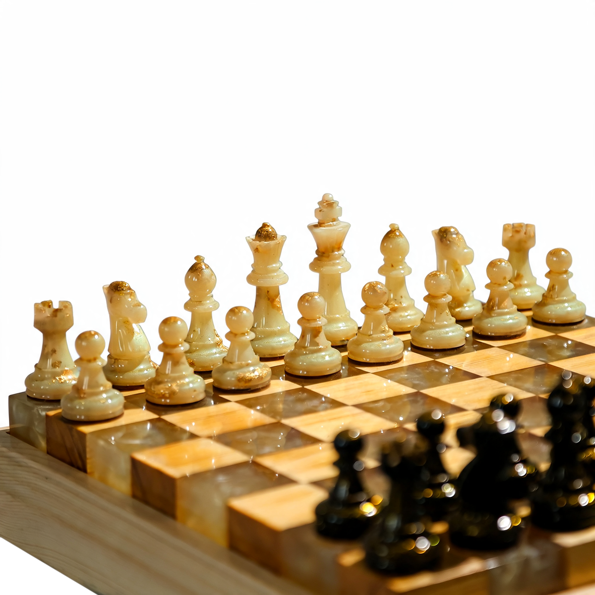 Amethyst Glow Handmade Chess Set | Purple Wood, Epoxy Resin & LED Backlight Granadas.store
