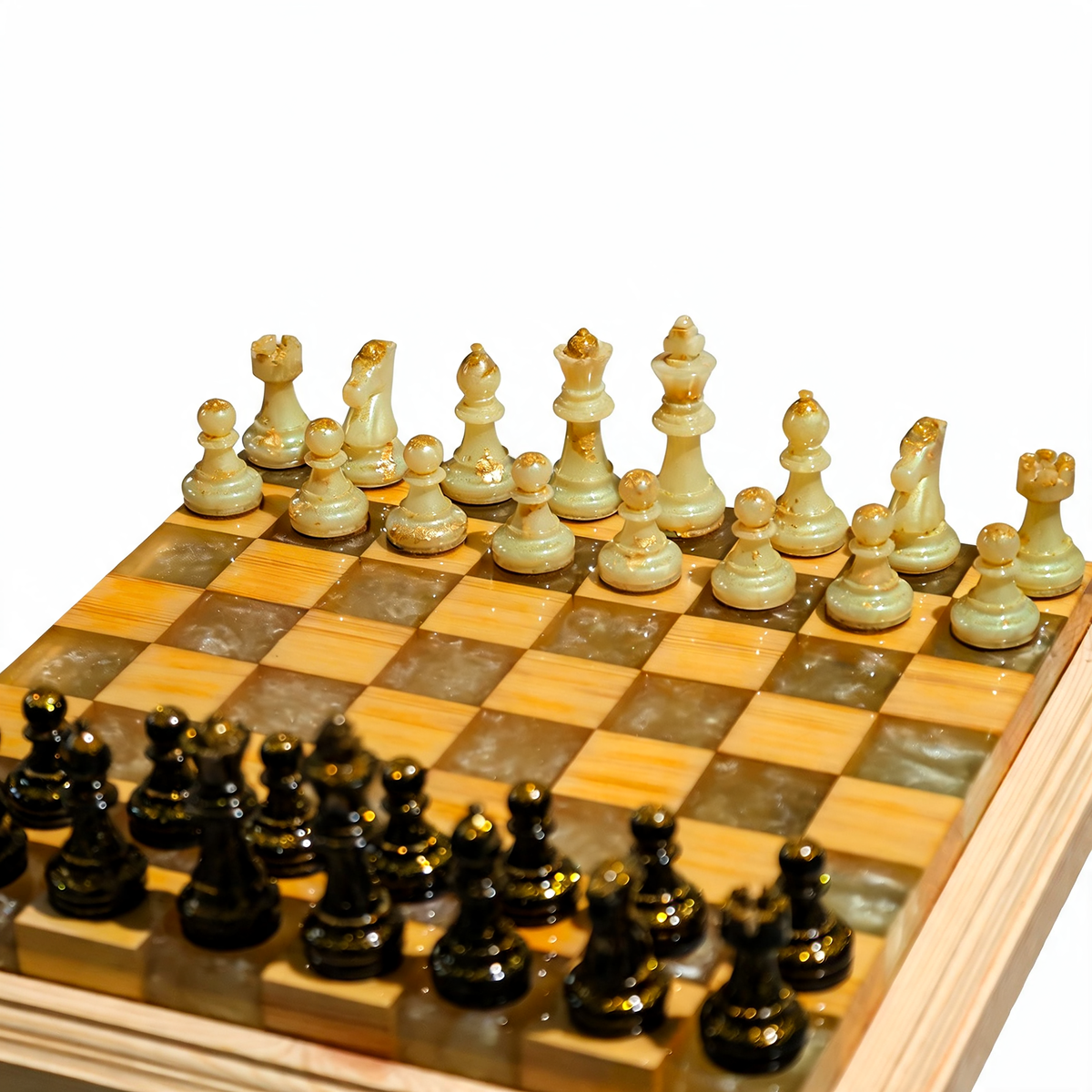 Amethyst Glow Handmade Chess Set | Purple Wood, Epoxy Resin & LED Backlight Granadas.store