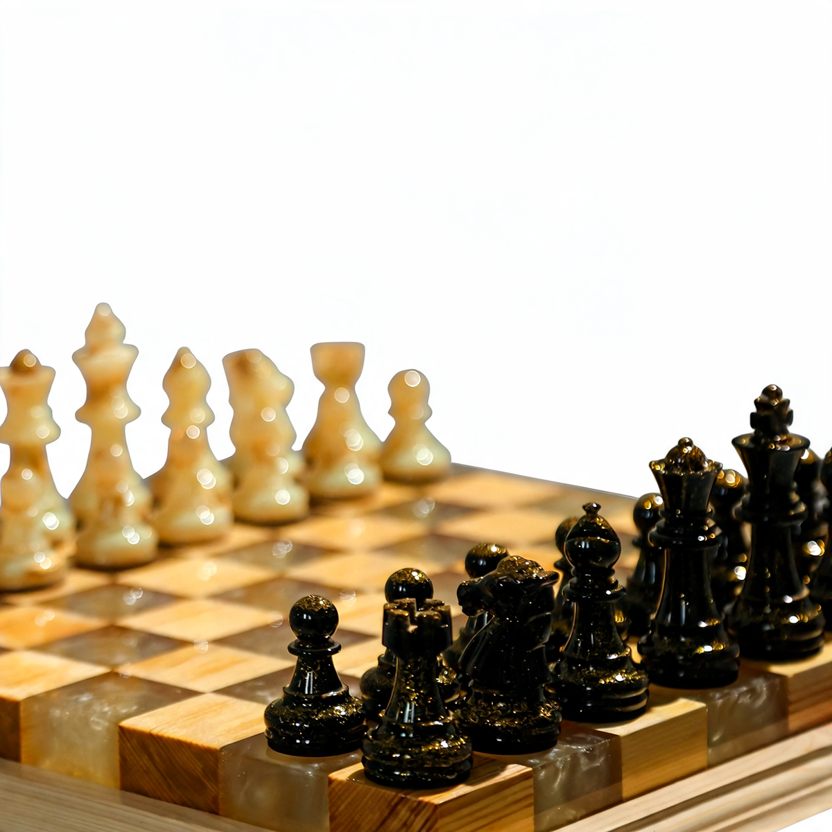 Amethyst Glow Handmade Chess Set | Purple Wood, Epoxy Resin & LED Backlight Granadas.store