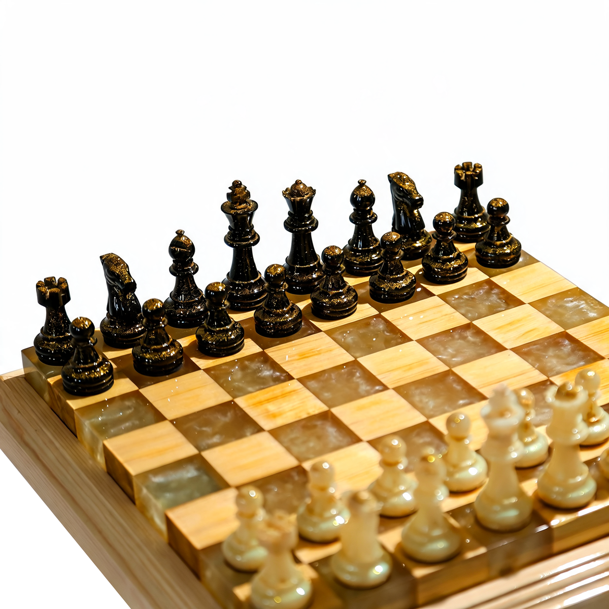 Amethyst Glow Handmade Chess Set | Purple Wood, Epoxy Resin & LED Backlight Granadas.store