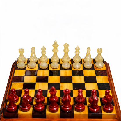 Crimson Pearl Handmade Chess Set | Pearl White & Red Wood & Epoxy Resin Granadas.store