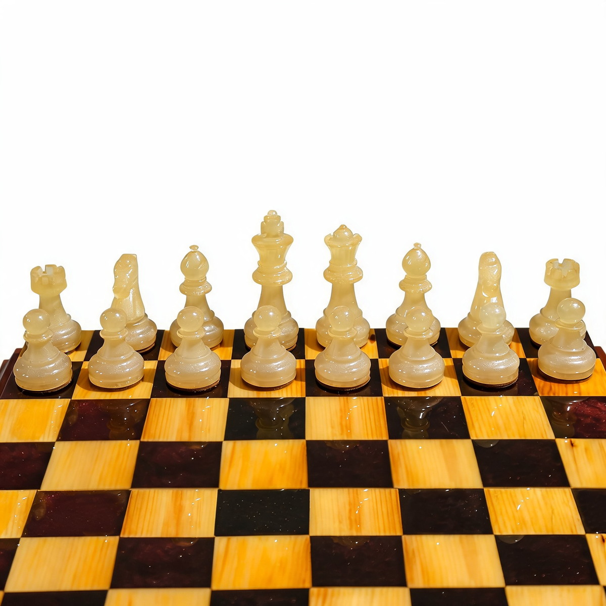 Crimson Pearl Handmade Chess Set | Pearl White & Red Wood & Epoxy Resin Granadas.store