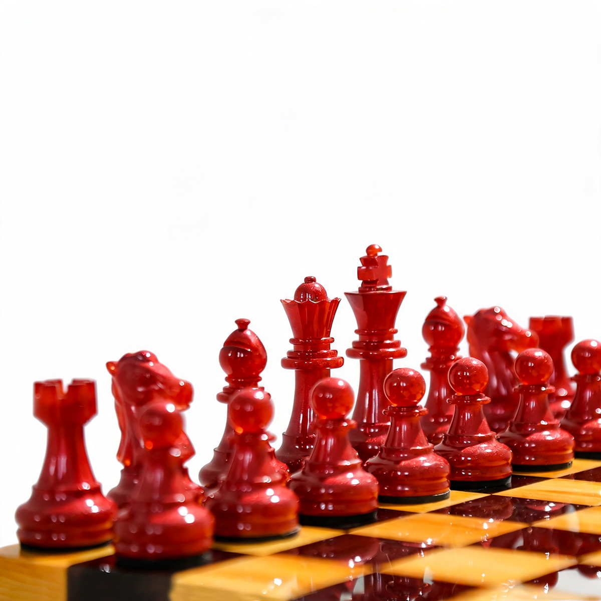 Crimson Pearl Handmade Chess Set | Pearl White & Red Wood & Epoxy Resin Granadas.store