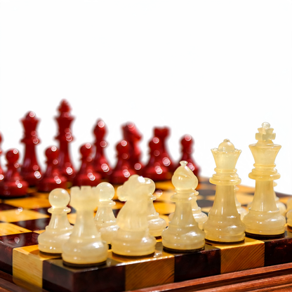 Crimson Pearl Handmade Chess Set | Pearl White & Red Wood & Epoxy Resin Granadas.store