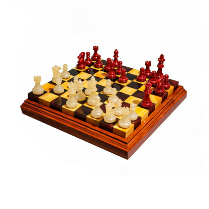 Crimson Pearl Handmade Chess Set | Pearl White & Red Wood & Epoxy Resin Granadas.store